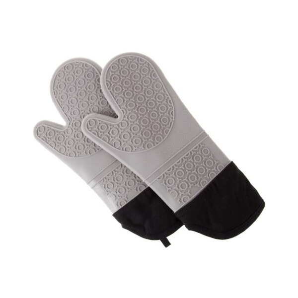 Hastings Home Silicone Oven Mitts, Extra Long Heat Resistant with Quilted Lining, 2-sided Textured Grip, 1-pair, Gray 112344AFZ - main